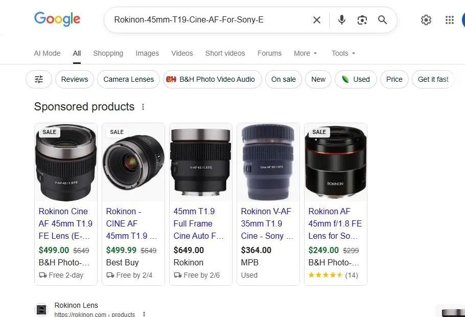Rokinon 45mm Cine AF Lens Search Results