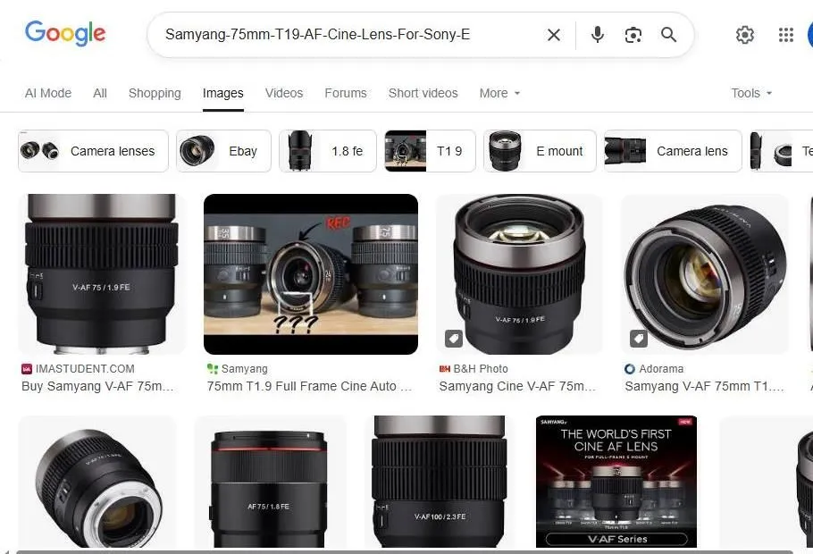 Samyang V-AF 75mm T1.9 Cine Lens Search Results