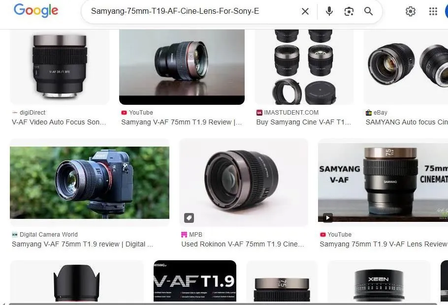 Samyang V-AF 75mm T1.9 Cine Lens Search Results
