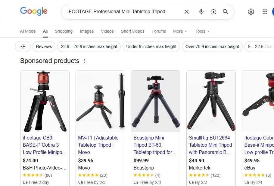 Search Results for iFootage Tabletop Tripods