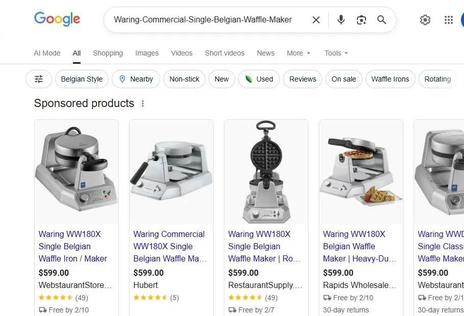 Search results for Waring Commercial Single Belgian Waffle Maker