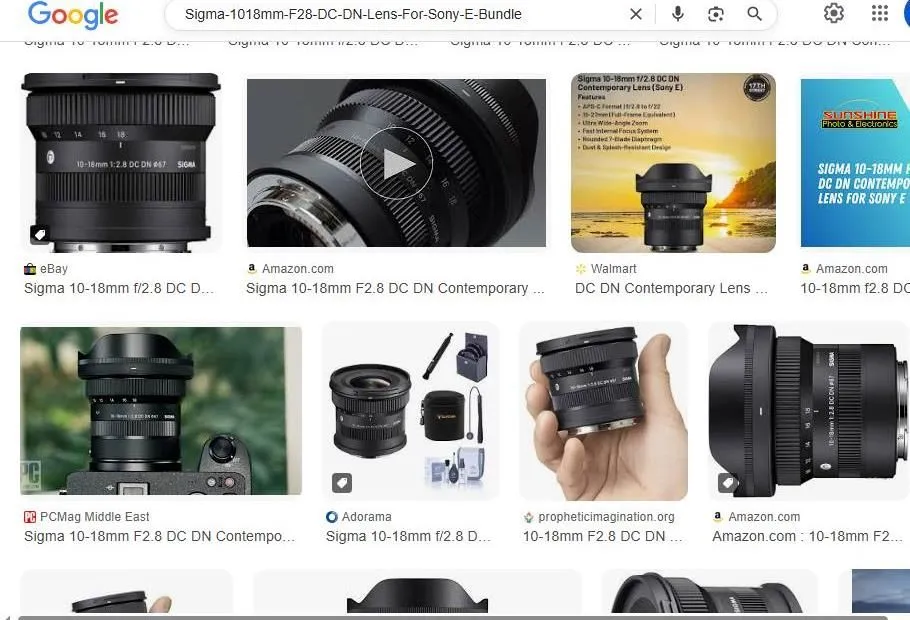 Sigma 10-18mm f2.8 DC DN Lens Search Results
