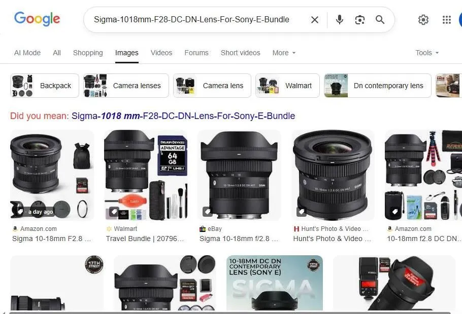 Sigma 10-18mm f2.8 Lens Search Results