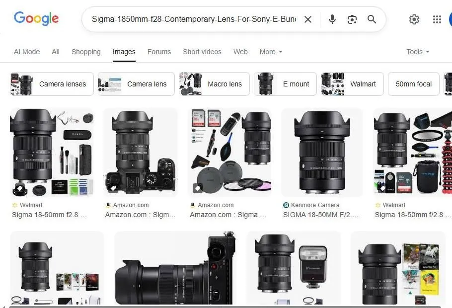 Sigma 18-50mm f2.8 Contemporary Lens Search Results