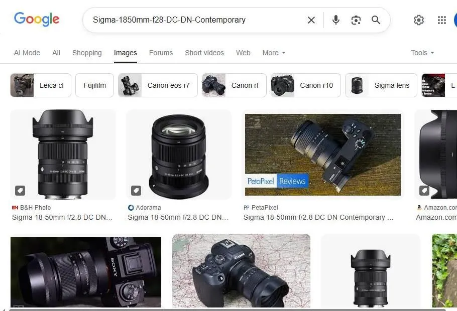 Sigma 18-50mm f/2.8 DC DN Contemporary Lens Search Results