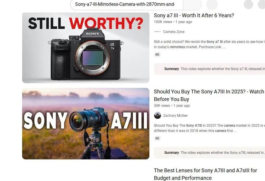 Sony a7 III Camera Reviews on YouTube