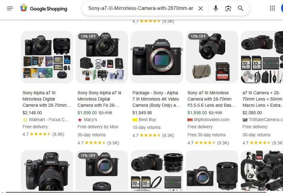 Sony Alpha a7 III Shopping Results