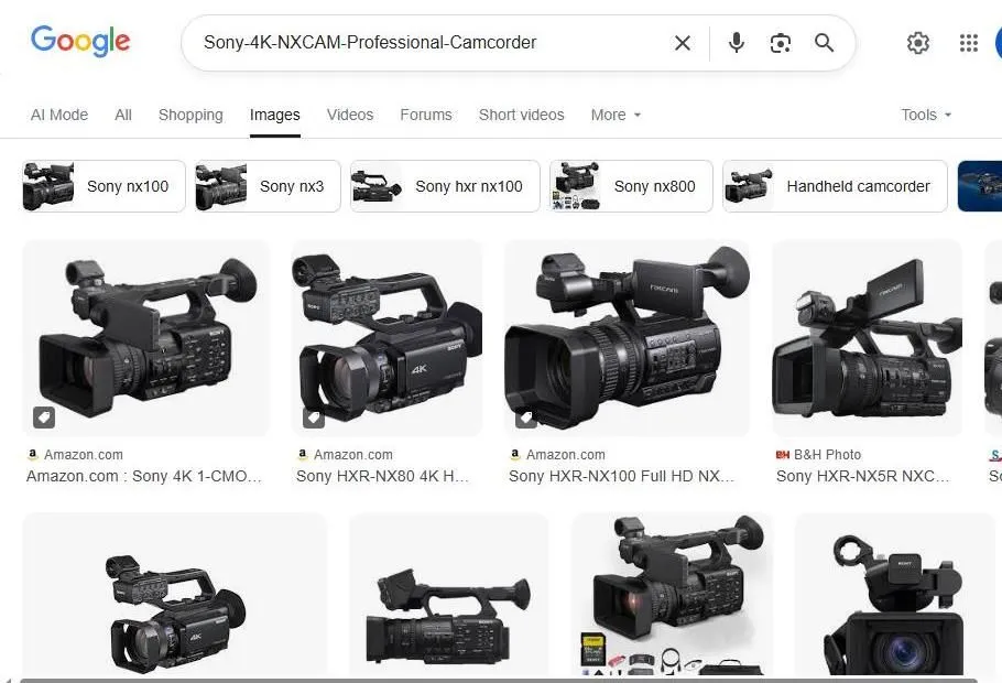 Sony NXCAM Series Google Image Search Results