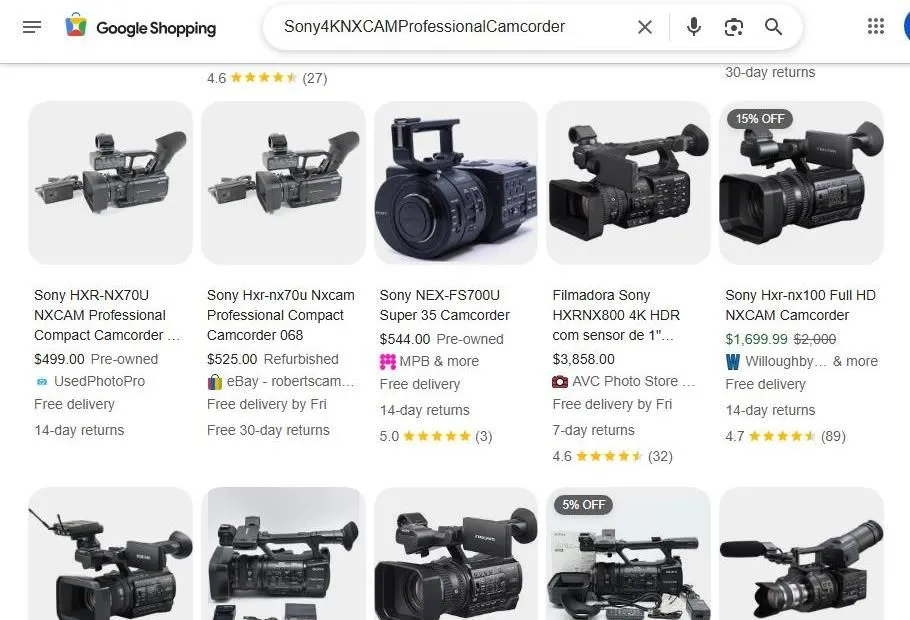 Sony Professional Camcorder Search Results