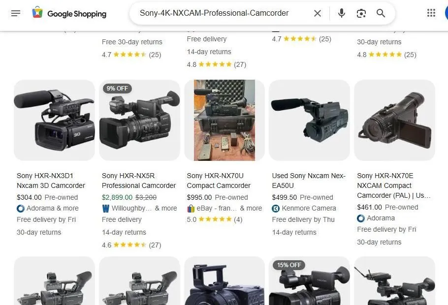 Sony Professional Camcorder Search Results