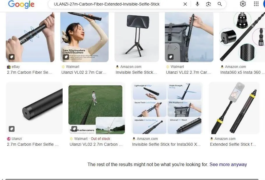 Ulanzi 2.7m Carbon Fiber Invisible Selfie Stick Search Results