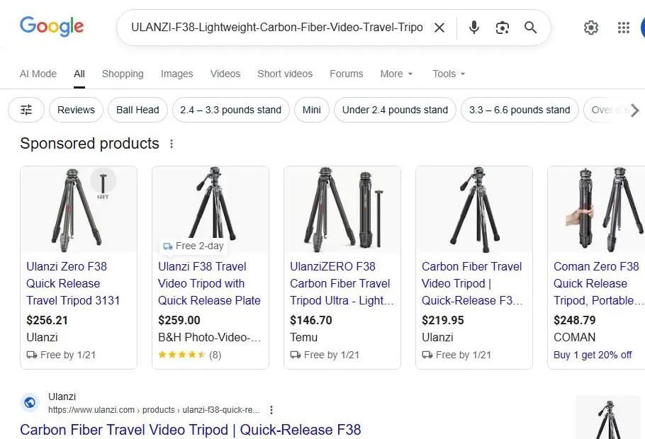 Ulanzi F38 Tripod Search Results