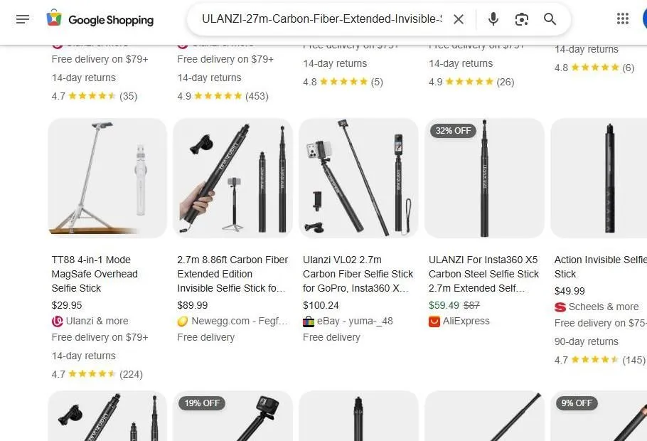 Ulanzi Invisible Selfie Stick Shopping Search Results