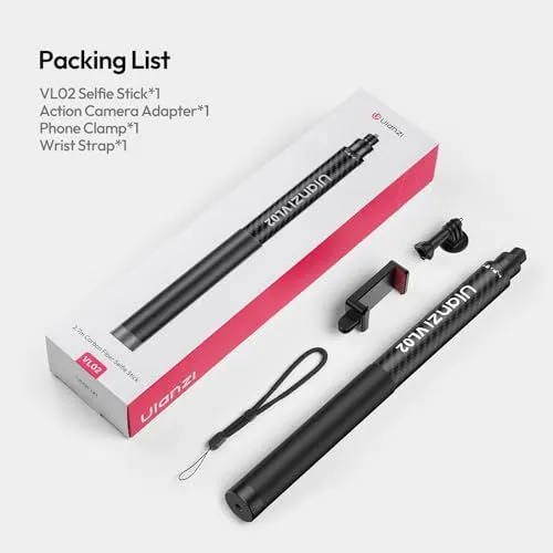Ulanzi VL02 Carbon Fiber Selfie Stick Packing List