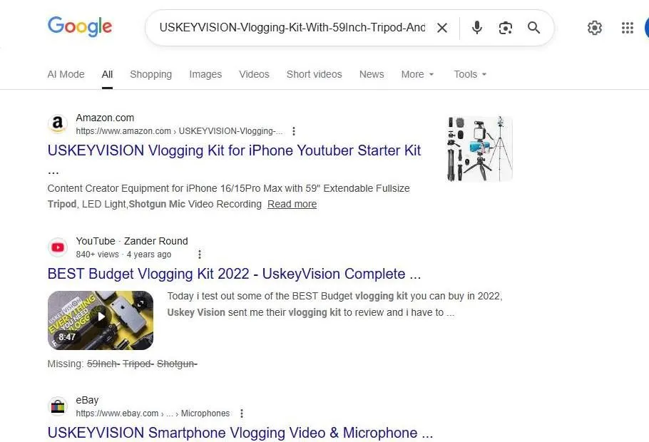 USKEYVISION Vlogging Kit Search Results
