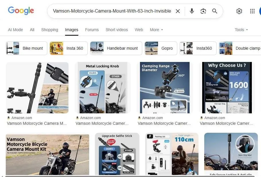 Vamson Motorcycle Camera Mount Search Results