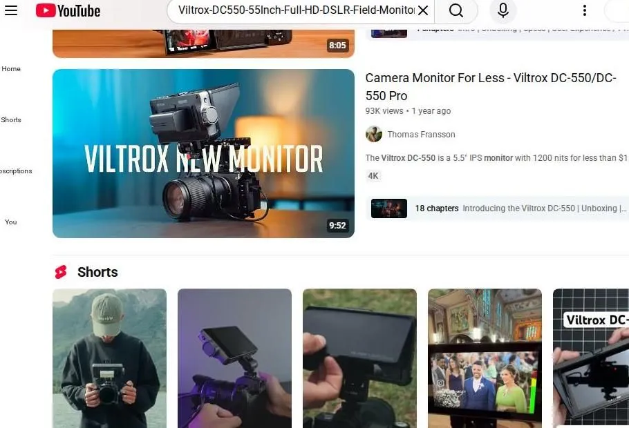 Viltrox DC-550 Camera Monitor YouTube Search Results