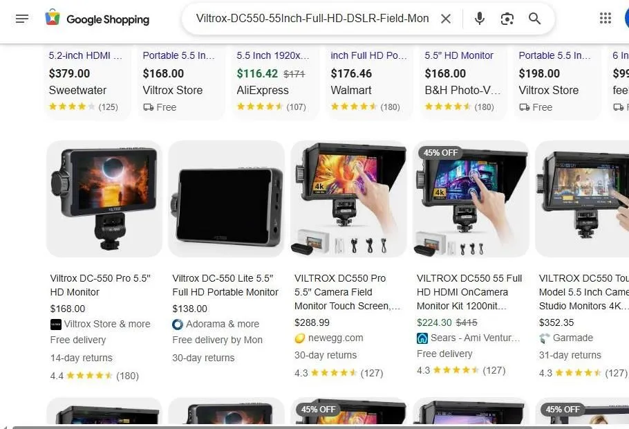 Viltrox DC-550 Series Field Monitor Search Results