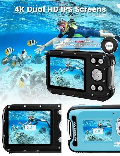 Waterproof Dual Screen 4K Camera Features