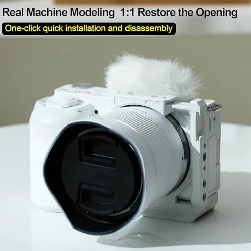 White Mirrorless Camera with Cage and Microphone