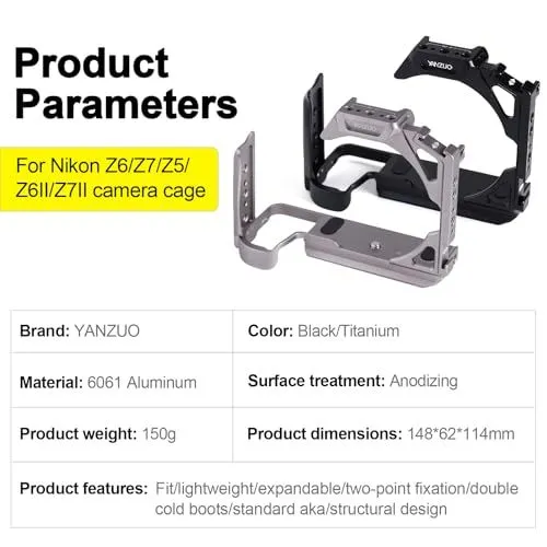 YANZUO Camera Cage Product Parameters