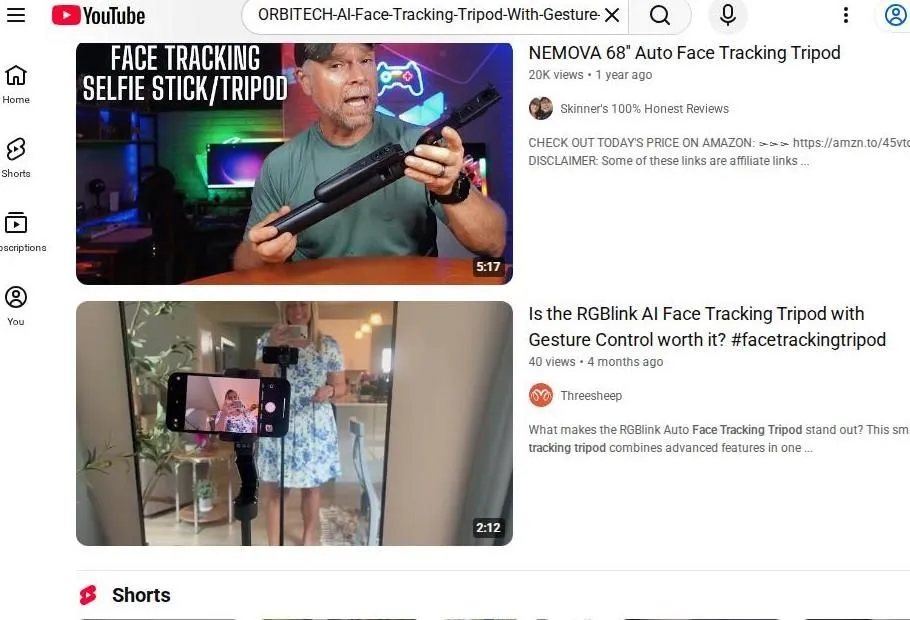 YouTube search results for AI face tracking tripods
