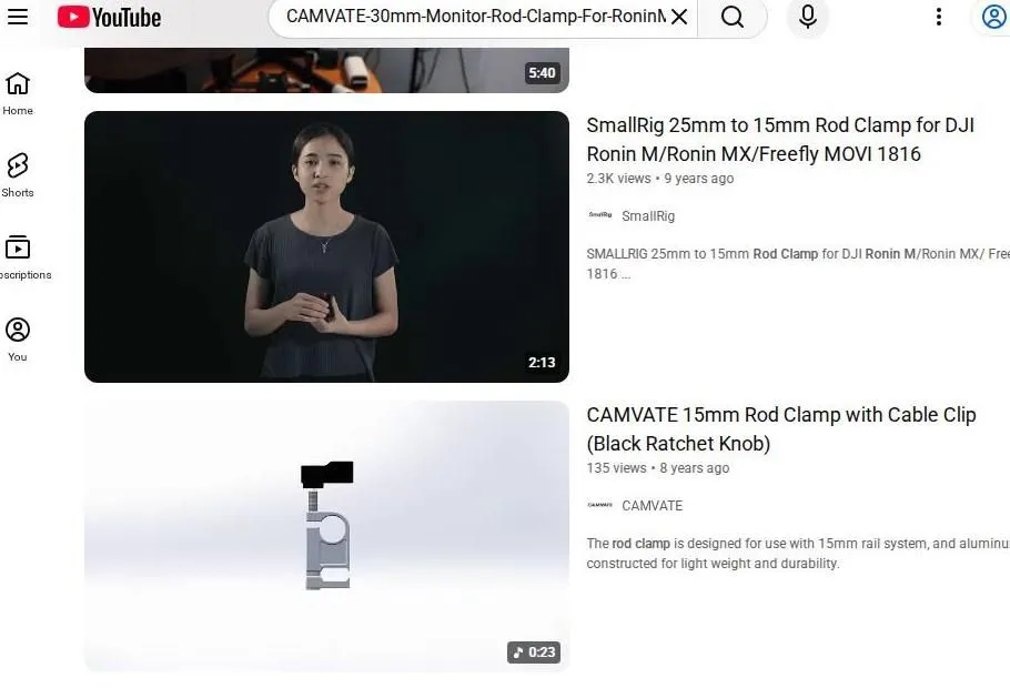 YouTube Search Results for Camera Rig Rod Clamps