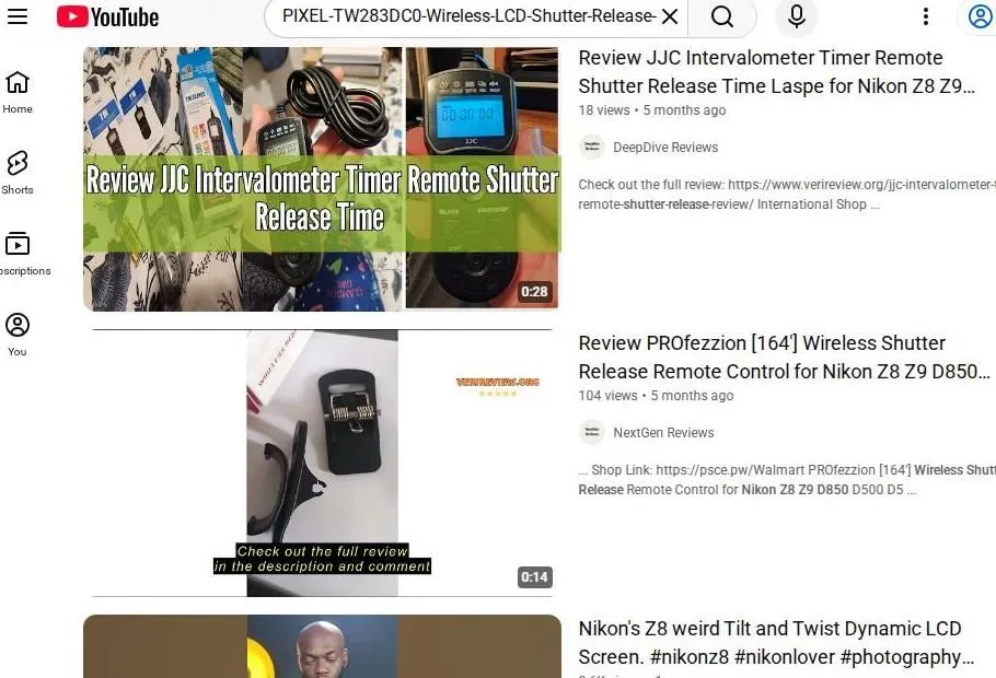 YouTube search results for camera shutter release remotes