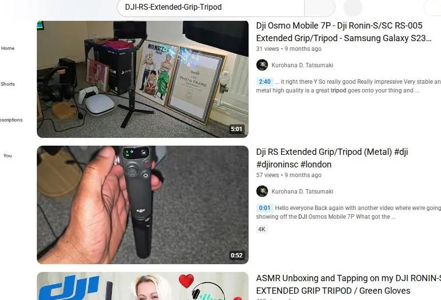YouTube search results for DJI gimbal accessories
