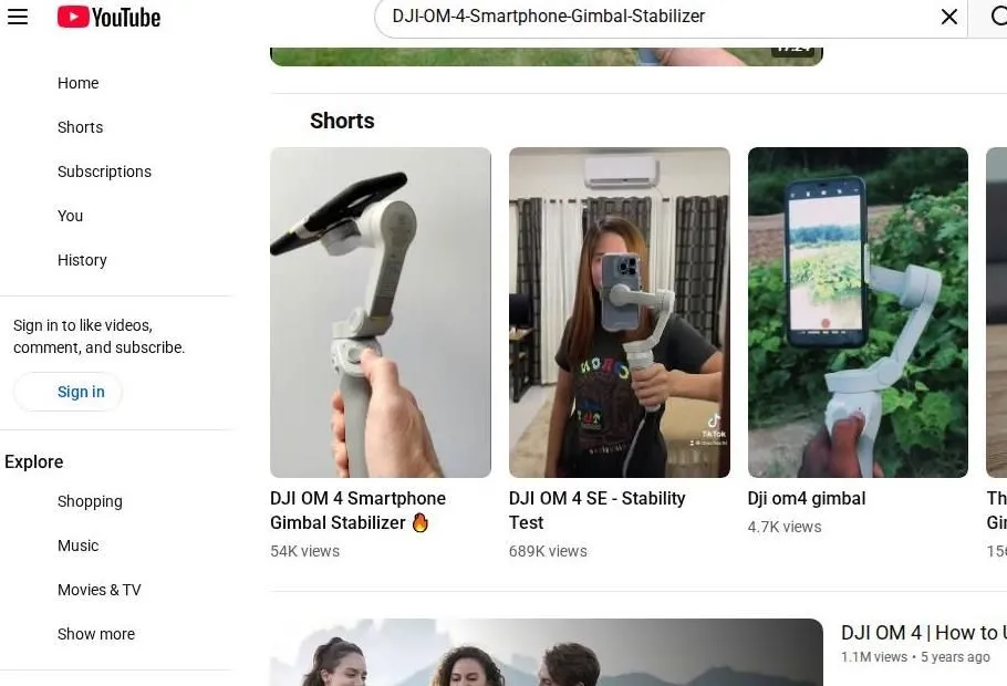 YouTube Search Results for DJI OM 4 Smartphone Gimbal