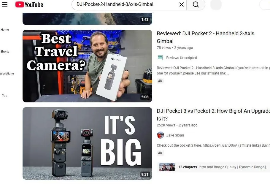 YouTube Search Results for DJI Pocket Cameras