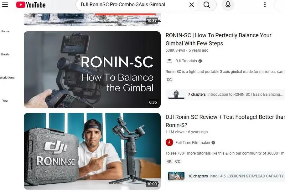 YouTube Search Results for DJI Ronin-SC Gimbal