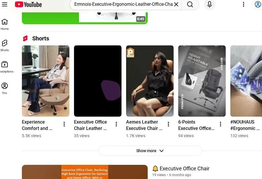 YouTube search results for ergonomic executive leather office chairs