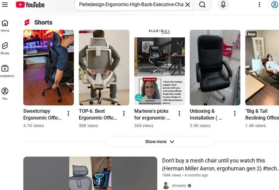 YouTube search results for ergonomic office chairs
