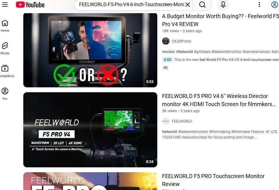 YouTube Search Results for Feelworld F5 Pro V4 Monitor