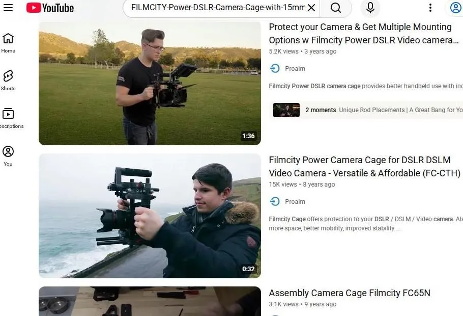 YouTube search results for Filmcity DSLR camera cages