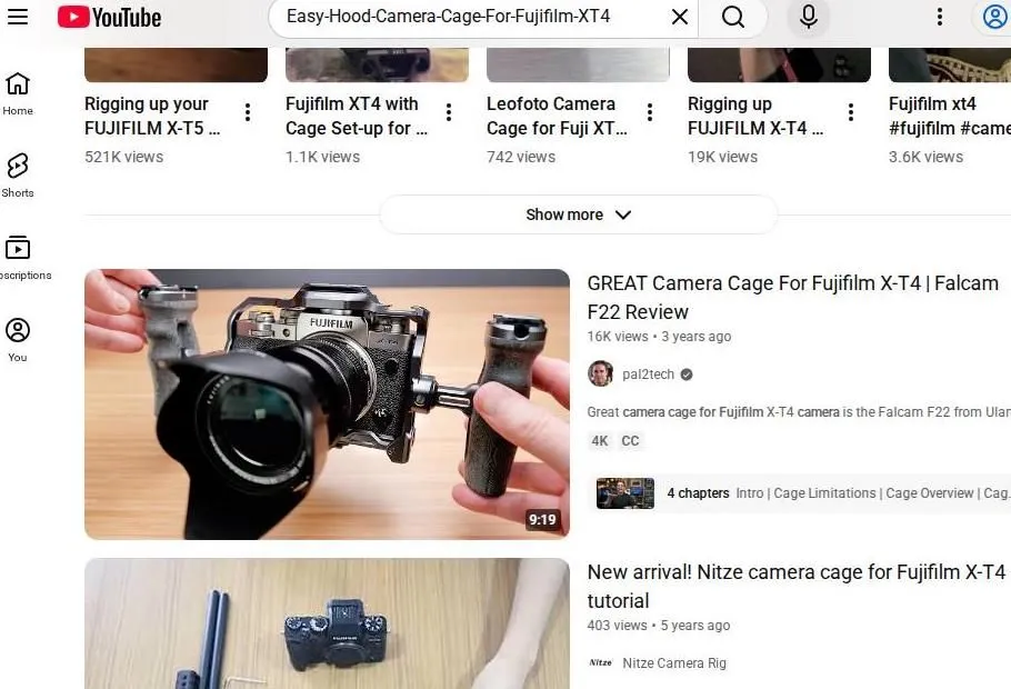 YouTube search results for Fujifilm X-T4 camera cages