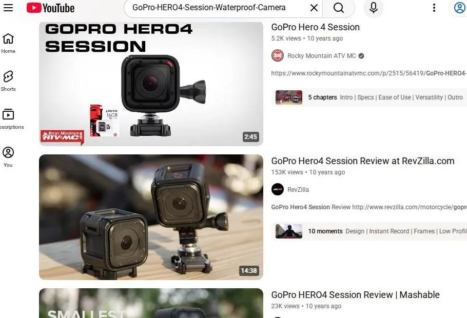 YouTube Search Results for GoPro Hero 4 Session