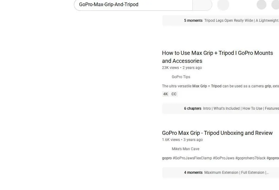 YouTube Search Results for GoPro Max Grip and Tripod