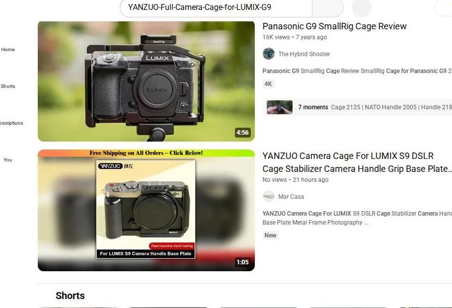 YouTube search results for Lumix camera cages