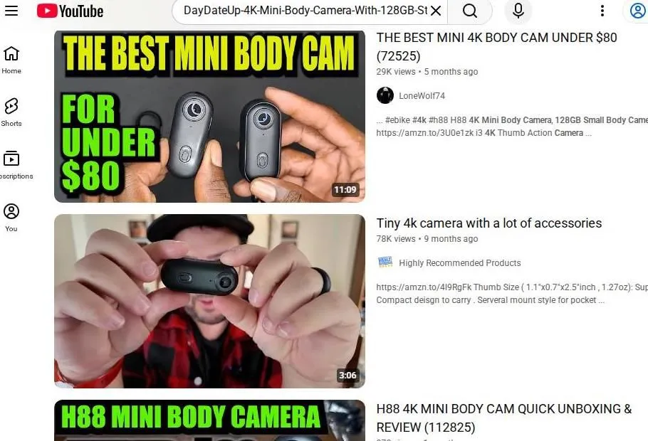 YouTube Search Results for Mini 4K Body Cameras