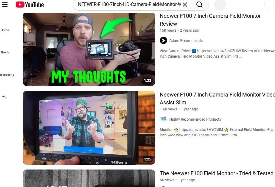 YouTube Search Results for Neewer F100 Camera Monitor