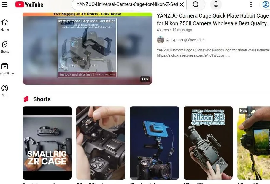 YouTube search results for Nikon Z50II camera cages