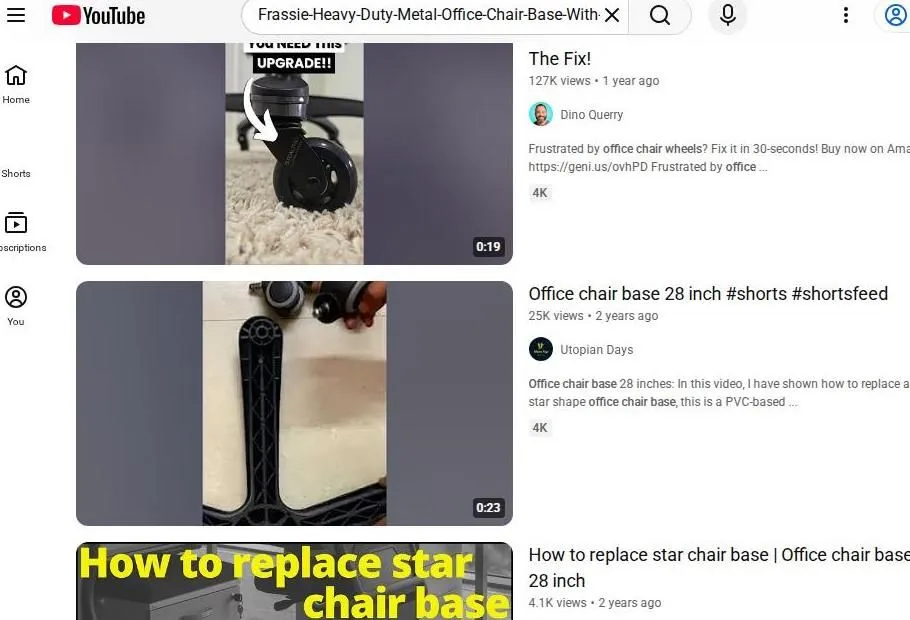 YouTube search results for office chair base replacement