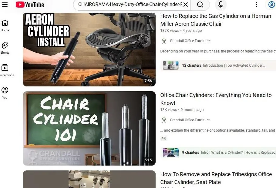YouTube search results for office chair cylinder replacement