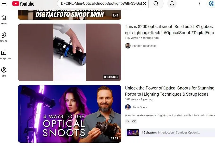 YouTube search results for optical snoots