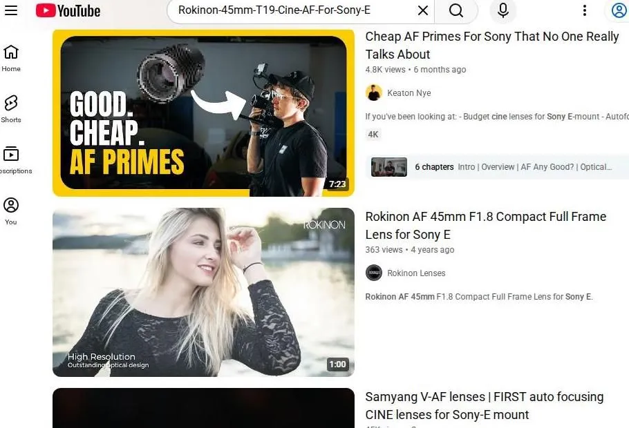 YouTube Search Results for Rokinon Cine AF Lenses