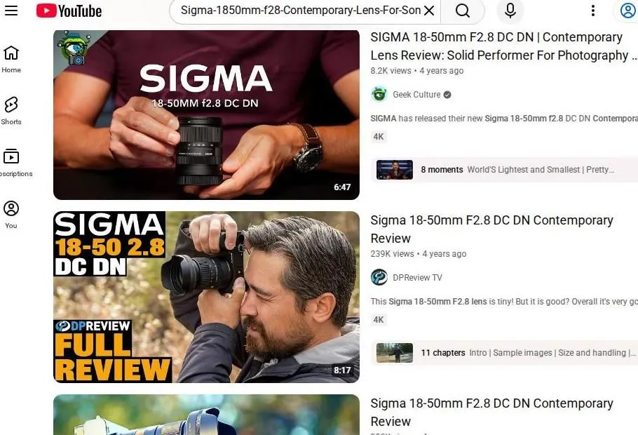 YouTube Search Results for Sigma 18-50mm Lens Review