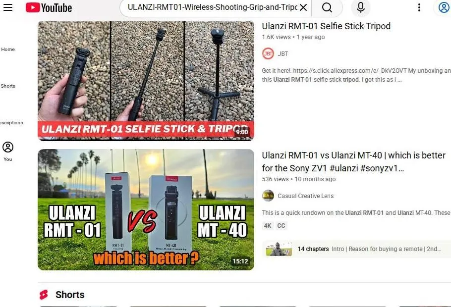 YouTube search results for Ulanzi camera accessories