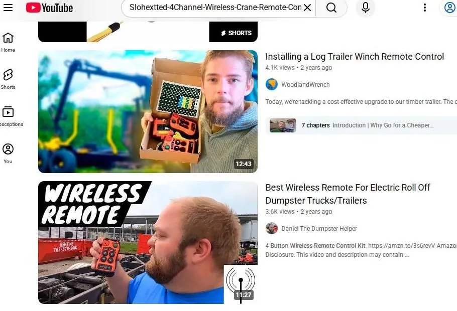 YouTube search results for wireless remote controls